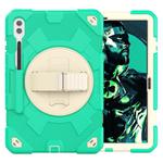 For Samsung Galaxy Tab S10+ / S9+ / S9 FE+ Spider Hand Grip Turntable Stand Tablet Case(Cyan Gold)