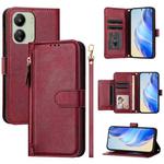 For Redmi 13C 4G Multi-Card Slots Zipper Wallet Leather Phone Case(Dark Red)