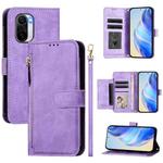 For Redmi K40 / K40 Pro Multi-Card Slots Zipper Wallet Leather Phone Case(Purple)