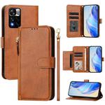 For Redmi Note 11 Pro+ 5G Europe Multi-Card Slots Zipper Wallet Leather Phone Case(Brown)