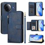 For Redmi K80 / K80 Pro Multi-Card Slots Zipper Wallet Leather Phone Case(Blue)