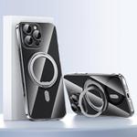 For iPhone 16 Pro Plating PC 360 Ring Holder Magsafe Phone Case(Clear Sliver)