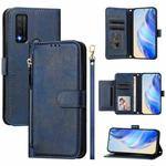 For TCL 20 R 5G Multi-Card Slots Zipper Wallet Leather Phone Case(Blue)