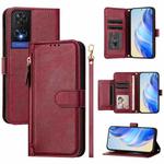 For TCL 505 Multi-Card Slots Zipper Wallet Leather Phone Case(Dark Red)