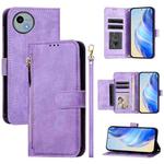 For Sharp Aquos Wish4 Multi-Card Slots Zipper Wallet Leather Phone Case(Purple)