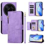 For Sharp Aquos R9 Pro Multi-Card Slots Zipper Wallet Leather Phone Case(Purple)