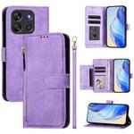 For Blackview Oscal Flat 1C Multi-Card Slots Zipper Wallet Leather Phone Case(Purple)