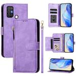 For ZTE Blade A52 Multi-Card Slots Zipper Wallet Leather Phone Case(Purple)