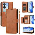 For vivo V29 5G / V29 Pro Global Multi-Card Slots Zipper Wallet Leather Phone Case(Brown)