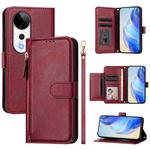 For vivo S19 Pro Multi-Card Slots Zipper Wallet Leather Phone Case(Dark Red)