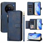 For vivo X100s 5G Multi-Card Slots Zipper Wallet Leather Phone Case(Blue)