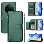 For vivo X100s 5G Multi-Card Slots Zipper Wallet Leather Phone Case(Green)