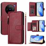 For vivo X100s 5G Multi-Card Slots Zipper Wallet Leather Phone Case(Dark Red)