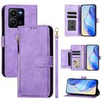 For vivo Y35 4G / Y22s 4G / Y22 4G Global Multi-Card Slots Zipper Wallet Leather Phone Case(Purple)