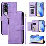 For vivo V40 Lite 5G IDN Multi-Card Slots Zipper Wallet Leather Phone Case(Purple)