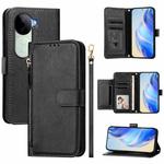 For vivo V40e 5G India / iQOO Z9s 5G Multi-Card Slots Zipper Wallet Leather Phone Case(Black)