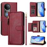 For vivo S20 Pro Multi-Card Slots Zipper Wallet Leather Phone Case(Dark Red)