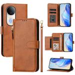 For vivo S20 Multi-Card Slots Zipper Wallet Leather Phone Case(Brown)