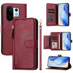 For vivo S30 Pro mini Multi-Card Slots Zipper Wallet Leather Phone Case(Dark Red)