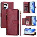 For OPPO Find X5 Pro Multi-Card Slots Zipper Wallet Leather Phone Case(Dark Red)