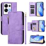 For OPPO Reno8 Pro 5G Global Multi-Card Slots Zipper Wallet Leather Phone Case(Purple)