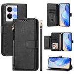 For OPPO Reno9 5G / Reno9 Pro 5G Multi-Card Slots Zipper Wallet Leather Phone Case(Black)