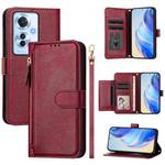For OPPO Reno11 F 5G Global Multi-Card Slots Zipper Wallet Leather Phone Case(Dark Red)