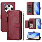 For OPPO Find X8 Pro Multi-Card Slots Zipper Wallet Leather Phone Case(Dark Red)
