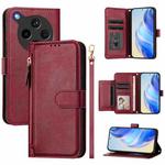 For OPPO Find X8s+ Multi-Card Slots Zipper Wallet Leather Phone Case(Dark Red)