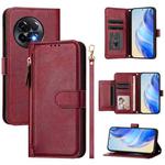 For OnePlus 11R Global Multi-Card Slots Zipper Wallet Leather Phone Case(Dark Red)