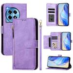 For OnePlus 12R Global Multi-Card Slots Zipper Wallet Leather Phone Case(Purple)