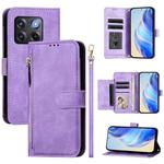 OnePlus Ace Pro / OnePlus 10T Global Multi-Card Slots Zipper Wallet Leather Phone Case(Purple)