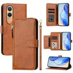 For OnePlus Nord CE4 Lite Global Multi-Card Slots Zipper Wallet Leather Phone Case(Brown)