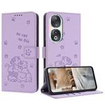 For Honor 90 Embossed Kitten Phone Leather Case with Lanyard(Purple)