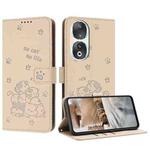 For Honor 90 Embossed Kitten Phone Leather Case with Lanyard(Beige)