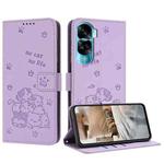 For Honor 90 Lite / X50i 5G Embossed Kitten Phone Leather Case with Lanyard(Purple)