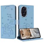 For Honor 200 Pro 5G Embossed Kitten Phone Leather Case with Lanyard(Blue)