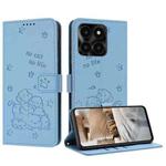 For Honor X6a / X6b Embossed Kitten Phone Leather Case with Lanyard(Blue)