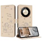 For Honor X50 / X9b Embossed Kitten Phone Leather Case with Lanyard(Beige)