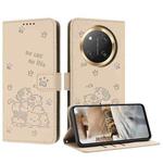 For Honor X9c Embossed Kitten Phone Leather Case with Lanyard(Beige)