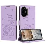 For Honor 300 Embossed Kitten Phone Leather Case with Lanyard(Purple)