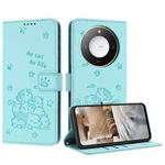 For Honor X60 / X9c Smart Embossed Kitten Phone Leather Case with Lanyard(Mint Green)