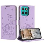 For Honor X8c 4G Embossed Kitten Phone Leather Case with Lanyard(Purple)
