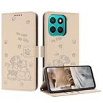 For Honor X8c 4G Embossed Kitten Phone Leather Case with Lanyard(Beige)