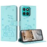 For Honor X8c 4G Embossed Kitten Phone Leather Case with Lanyard(Mint Green)