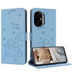 For Honor 400 Embossed Kitten Phone Leather Case with Lanyard(Blue)