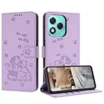 For Honor 400 Lite Embossed Kitten Phone Leather Case with Lanyard(Purple)