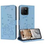 For Honor X6c 4G Embossed Kitten Phone Leather Case with Lanyard(Blue)