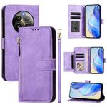 For Realme 12+ 5G Global Multi-Card Slots Zipper Wallet Leather Phone Case(Purple)