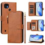 For Realme C20 / C11 / C21 Multi-Card Slots Zipper Wallet Leather Phone Case(Brown)